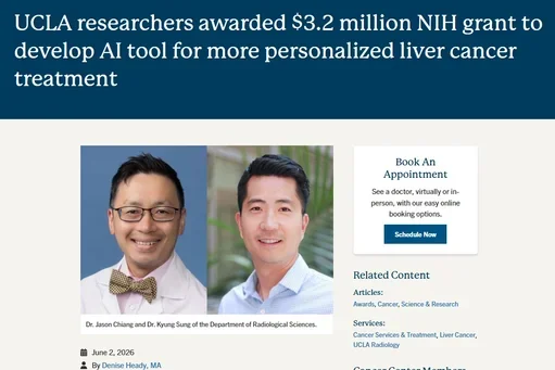 UCLA researchers awarded $3.2 million NIH grant to develop AI tool for more personalized liver cancer treatment