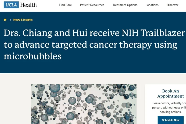 Drs. Chiang and Hui receive NIH Trailblazer Award to advance targeted cancer therapy using microbubbles